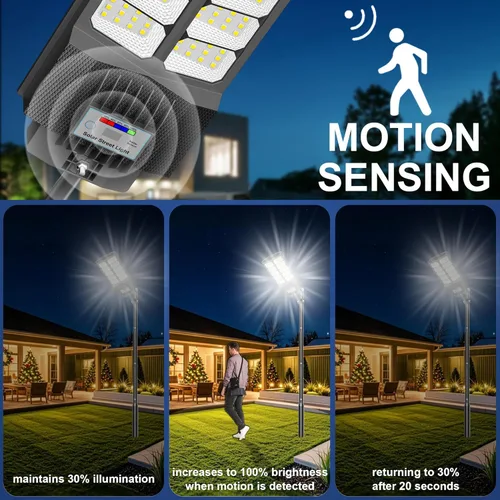 Vista 4 de Luces solares de calle de 6500 W impermeables para exteriores, luz solar comercial para exteriores, carga rápida, 120 luces LED solares de alto