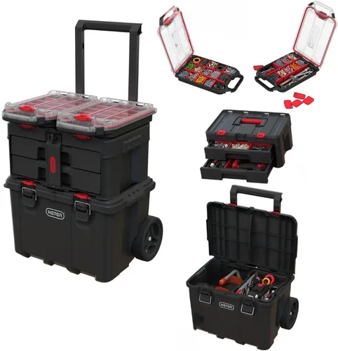 Vista 12 de Keter Stack-n-Roll - Caja de herramientas de dos cajones para piezas pequeñas y accesorios de herramientas eléctricas, se adapta al sistema modular