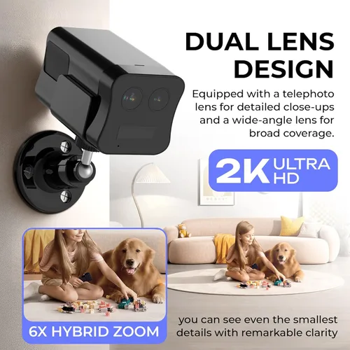 Vista 3 de Cámara de Seguridad Celular 4G LTE Inalámbrica para Interior, Cámara de Seguridad sin WiFi con Visión Nocturna Clara 2K, Tarjeta SIM Integrada