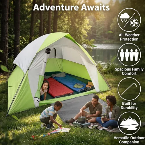 Vista 4 de XL Tienda de campaña con cúpula para 4 a 6 personas, doble capa impermeable, desmontable para senderismo al aire libre, pesca