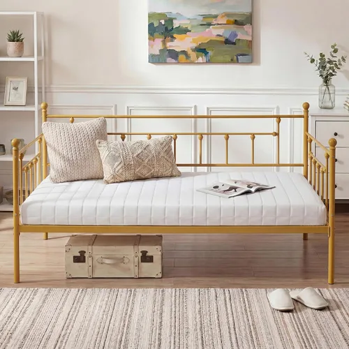 Vista 28 de VECELO - Marco de sofá cama de tamaño individual con soporte de listones de acero, cabecero, plataforma de cama para sala de estar, habitación
