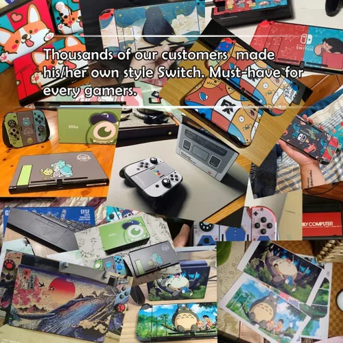 Vista 6 de TANOKAY Calcomanías de vinilo para Nintendo Switch, juego completo de protectores de juegos de anime, calcomanías protectoras para placa frontal