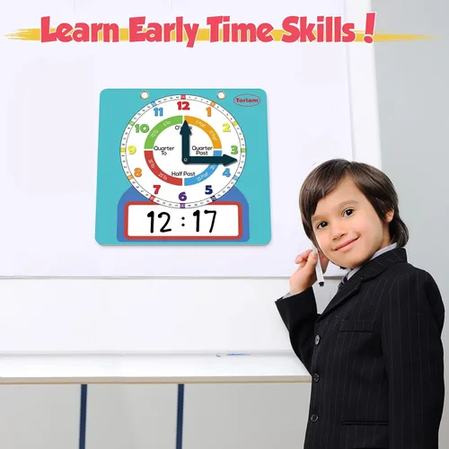 Vista 4 de Reloj Magnético Grande de Aprendizaje de Pizarra Borrable en Seco para Niños que Aprenden a Decir la Hora, Reloj de Práctica de Enseñanza