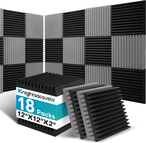 Vista 13 de Paquete de 8 paneles acústicos de pared, paneles de espuma a prueba de sonido con patrón de madera para paredes, paneles acústicos decorativos