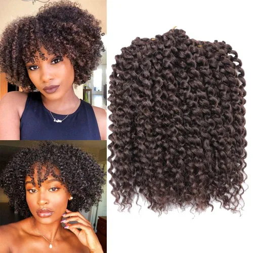 Vista 11 de 3 unidades/paquete de rizos kinky de 30,5 cm. Trenzas de pelo afro con ganchillo sintético suave (30,5 cm, marrón oscuro)