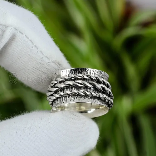Vista 4 de Spinner Silver Ring, 925 Silver Jewelry For Women, Statement Ring Silver, Spinner Band Rings, Bohemian Silver Ring, Minimalist Spinner Ring, Dainty