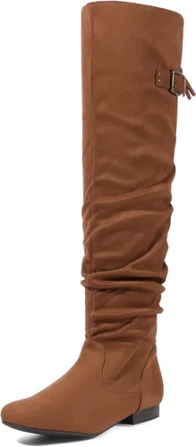 DREAM PAIRS - Botas de ante para invierno, de altura al muslo, para mujer