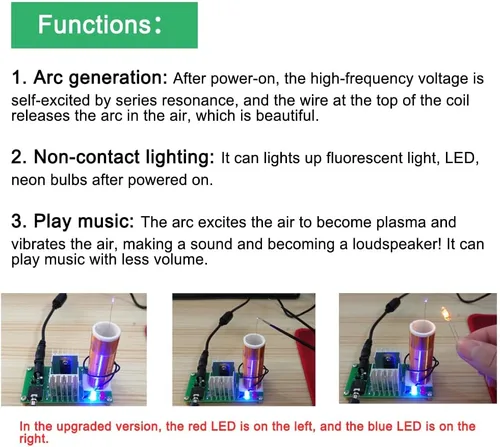 Vista 2 de ISolderStore Kit de bobina de bricolaje Mini Tesla de 15 W, kit de bricolaje electrónico, mini música, Tesla, bobina de plasma, kit de práctica