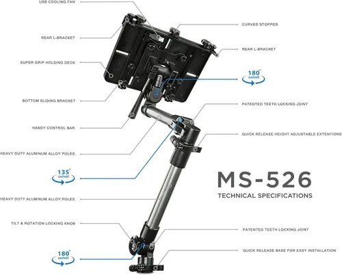 Vista 6 de Mount-It! Soporte para laptop de automóvil con ventilador de refrigeración ventilado, soporte ajustable para portátiles de 12 a 15.4 pulgadas