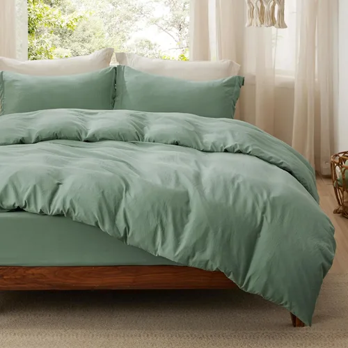 Vista 14 de Bedsure Funda de edredón de tamaño King, juego suave, prelavado, verde oliva, 3 piezas, 1 funda de edredón de 104 x 90 pulgadas con cierre