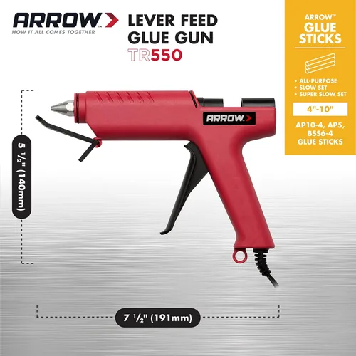 Vista 3 de Arrow TR550 Pistola de pegamento eléctrica profesional resistente para manualidades, construcción, madera, utiliza barras de pegamento estándar