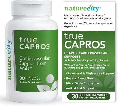 NatureCity True-Capros Suplemento de extracto de amla, salud cardíaca, 30 Sin OMG, vegano y sin soja, formulado para ayudar a proteger contra el
