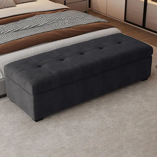 Vista 10 de Leather Storage Ottoman Bench for Bedroom, Upholstered End of Bed Bench with Metal Support Lift, Entryway for Living Room, Solid Wood Frame, Easy