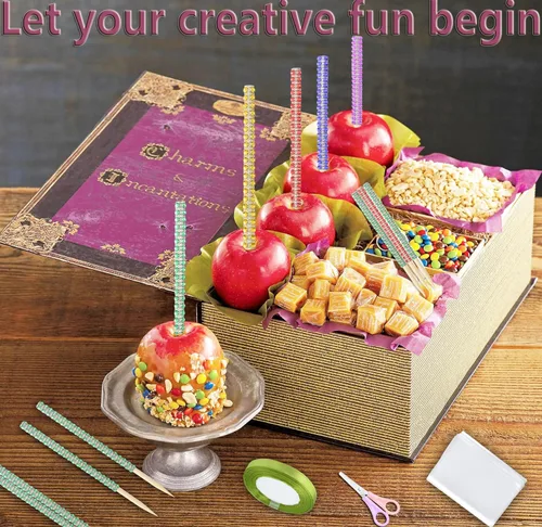 Vista 4 de Bling Candy - Palitos de manzana con diamantes de imitación de 6 pulgadas, brochetas puntiagudas de madera para mesa de postre, fiesta de té