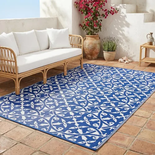 Vista 23 de Fab Habitat - Alfombra de exteriores, impermeable, resistente a la decoloración, sin arrugas, plástico reciclado de primera calidad, estilo kilim