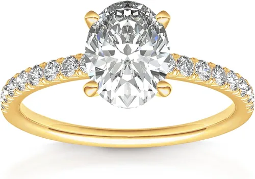 PAVOI 14K Gold Plated Engagement Ring For Women Wedding Ring For Women Oval Womens Fake Engagement Ring