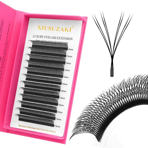Vista 27 de Extensiones de pestañas marrones 4D en forma de W, Extensiones de pestañas de 0.07 mm de grosor, rizado D, 8 mm, Extensiones de pestañas