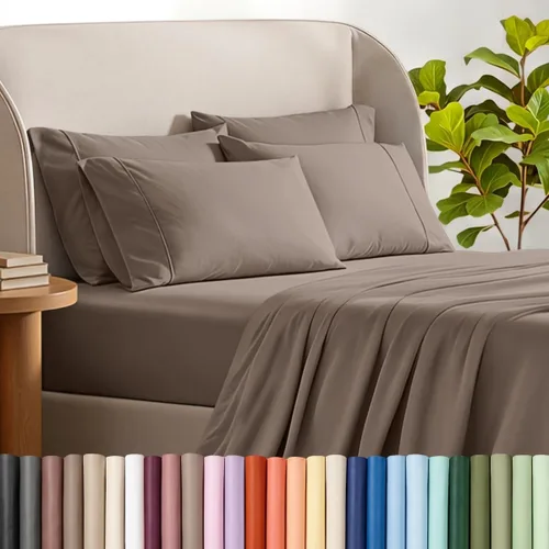 Vista 21 de Bare Home - Juego de sábanas con 4 fundas de almohada (tamaño King dividido, azul Coronet) Juego de 7 piezas, bolsillos profundos de 6 a 15 12