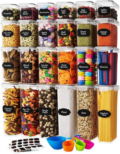 Juego de recipientes herméticos para almacenamiento de alimentos, 24 piezas, organización de cocina y despensa, sin BPA, recipientes de plástico con