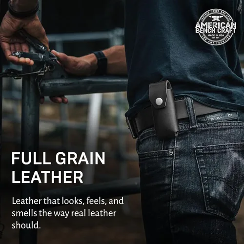 Vista 6 de Funda de cuero multiherramienta para Gerber Suspension y Gerber Suspension NXT (Negro) - Soporte de herramientas de cinturón de cuero de grano