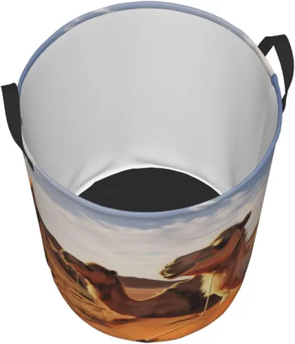 Vista 3 de Camels Rest Desert Print Laundry Hamper Circular Waterproof Storage Basket Protable Dirty Clothes Hamper Storage Bin For Home Organizer Living Room