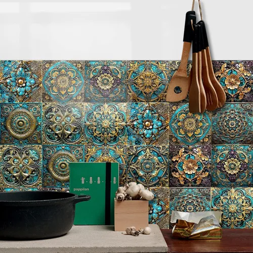 Vista 12 de Alwayspon Adhesivo para azulejos de pared moriscos para despegar y pegar, calcomanías de vinilo autoadhesivas para azulejos de cocina y baño, 4 x 4