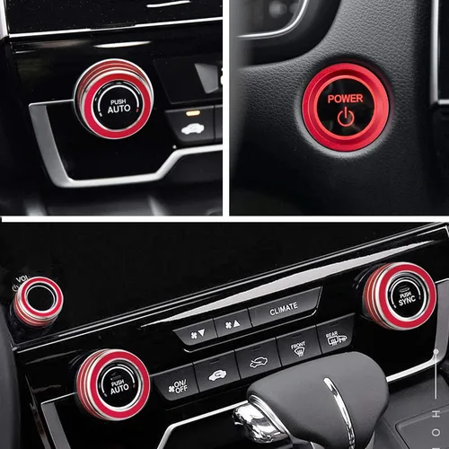 Vista 6 de TOMALL 4 fundas de aluminio para consola central compatibles con Honda CRV CR-V 2017 2018 2019 2020 tapa de perilla de volumen de sonido AC aire