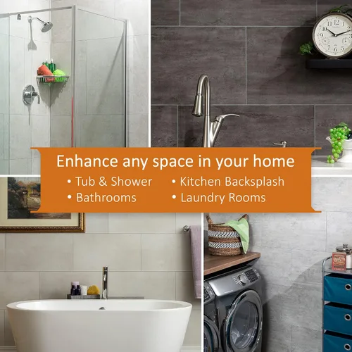 Vista 6 de Palisade 25.6 in. x 14.8 in. Interlocking Vinyl Tile Shower and Tub Surround Kit in Wintry Mix