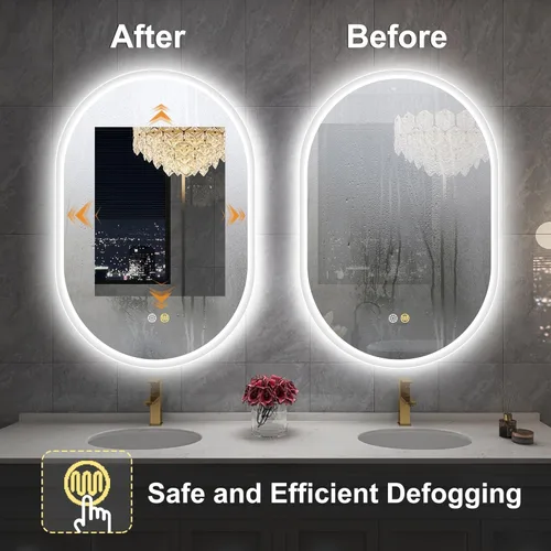 Vista 4 de S'bagno 20x32 Inch Oval LED Mirror for Bathroom with Front and Backlight, Anti-Fog, 3 Colors Temperature & Dimmable, Bathroom Mirror with Lights