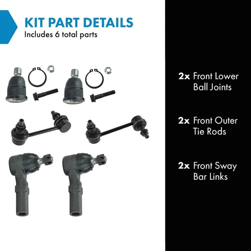 Vista 2 de TRQ Kit de dirección delantera y suspensión Conjunto de barra estabilizadora y barra de acoplamiento Compatible con 1993-1997 Ford Probe Mazda 626