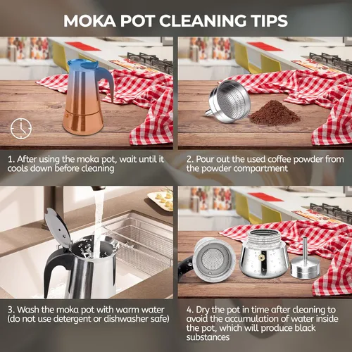 Vista 8 de Olla de Moka de 2 Tazas 100ml, Cafetera de Espresso de Acero Inoxidable, Cafetera de Percolador para Estufa, Cafetera Italiana de Estilo Clásico