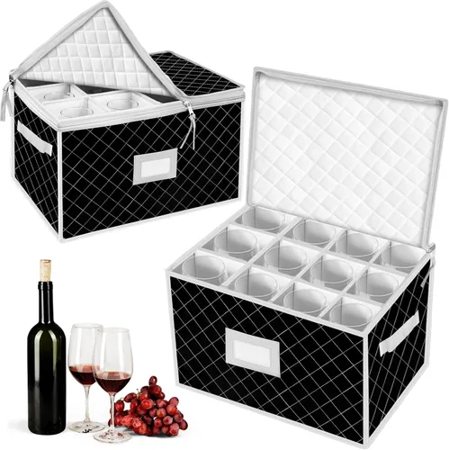 Vista 16 de VERONLY Caja de almacenamiento para copas de vino con divisores con capacidad para 24 estuches de almacenamiento de copas o recipientes de cristal