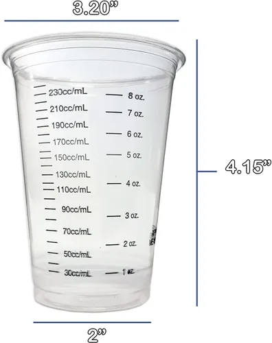 Vista 2 de 20 vasos de plástico transparente graduados desechables de 8 onzas para mezclar pintura, manchas, epoxi, resina