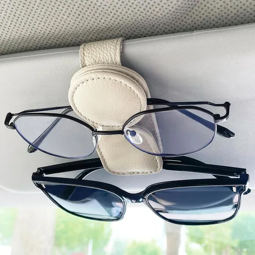 Vista 8 de KIWEN Soporte de lentes de sol para visera de automóvil, clip magnético de cuero para colgar lentes de sol para accesorios de visera de automóvil