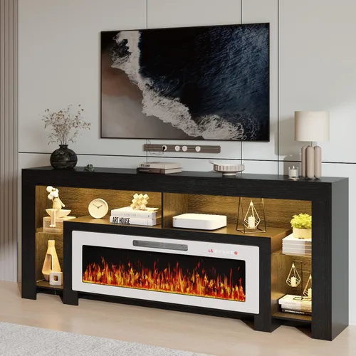 Vista 14 de Lemberi Soporte de TV para Chimenea con Chimenea de 36 pulgadas Para TVs de Hasta 80", Centro de Entretenimiento con Luz LED y Almacenamiento