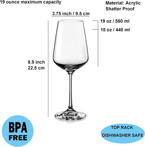 Vista 2 de KOXIN-KARLU Vasos de vino con tallo de plástico irrompibles clásicos de 18 onzas, vasos de acrílico multiusos, juego de 6 transparentes