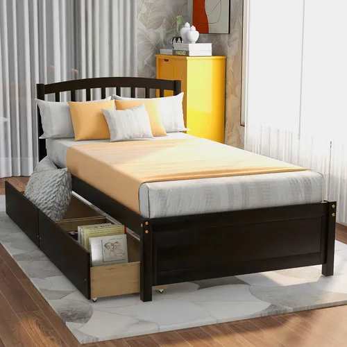 Vista 44 de Harper & Bright Designs Cama individual con cajones, cama individual de plataforma para niños con almacenamiento, plataforma de madera maciza,