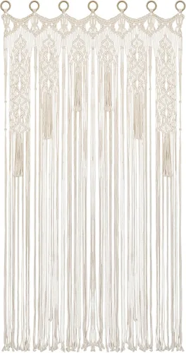 Cortina bohemia de macramé para ventana, divisor de habitación, cortina para puerta, 79 x 35 pulgadas, gran macramé para colgar en la pared para