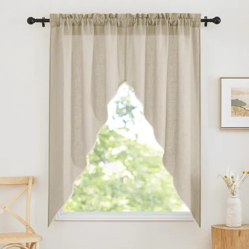 Vista 54 de RYB HOME Cortinas Cortas de Lino con Cenefas Swag - Niveles Semitransparentes para la Parte Superior de Ventanas, Decoración del Hogar con Filtrado