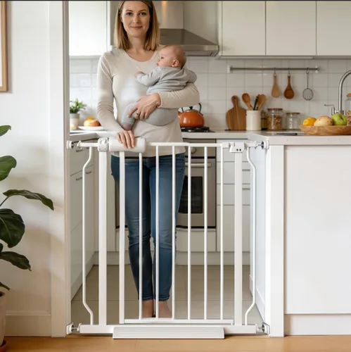 Vista 11 de Puerta extra ancha para bebé, 4.72 pulgadas, extensiones de paseo a través de la puerta del bebé, montaje a presión, cierre automático, puertas