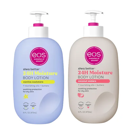 Paquete de eos Crema corporal Shea Better - Vainilla Cashmere, Agua de Coco, cuidado de la piel con hidratación de 24 horas, ligera y no grasa,
