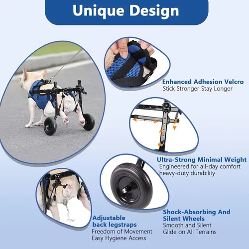 Vista 3 de Silla de ruedas para perros pequeños para patas traseras, perro estable, carrito para patas traseras discapacitadas, silla de ruedas ajustable