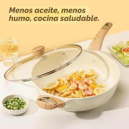 Vista 7 de SENSARTE Sartén antiadherente de cerámica con tapa, sartén de 12 pulgadas de gran tamaño y profundidad, sartén de 5 cuartos de galón, sartén