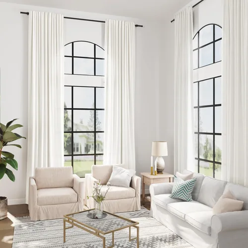 Vista 8 de Guken Cortinas extralargas de lino beige y blanco de 240 pulgadas para sala de estar alta, dormitorio, bolsillo para cortinero, cortinas de lino