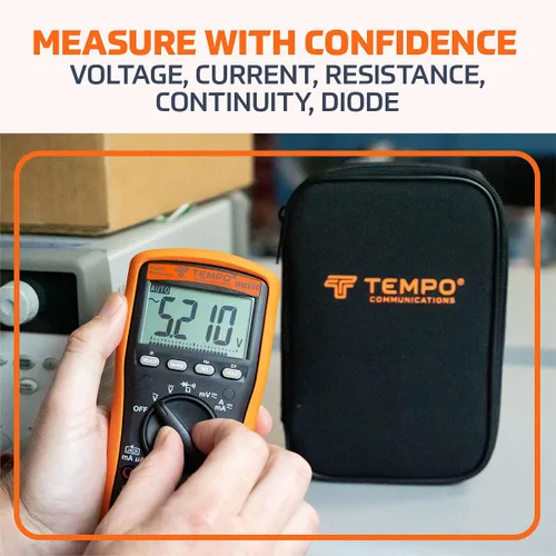 Vista 2 de TEMPO Comunicaciones MM200 Multímetro digital, Multi Metro Voltaje AC/DC, Corriente, Frecuencia, Resistencia, Verificar Diodos, Verificar Continuidad