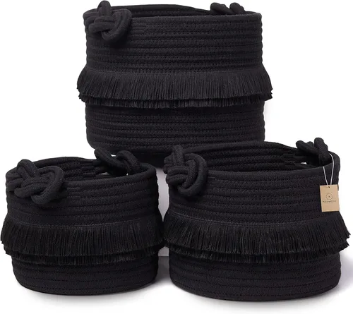 Vista 11 de NaturalCozy - Juego de 3 piezas de cestas de almacenamiento de decoración boho - Cestas tejidas de cuerda de algodón para organizar! Cosas pequeñas