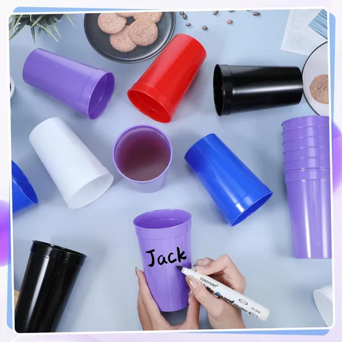 Vista 3 de Mifoci 24 vasos de plástico para estadios de 16 onzas en blanco, reutilizables, apilables, para niños, fiestas de cumpleaños, bodas, eventos