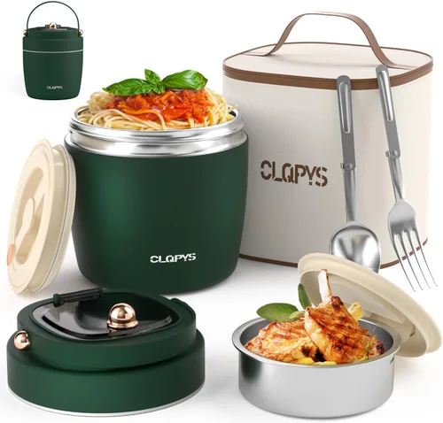 Vista 12 de Tarro de alimentos aislado al vacío de acero inoxidable de 40 onzas para adultos, recipiente de almuerzo de boca ancha con cuchara, tenedor y bolsa