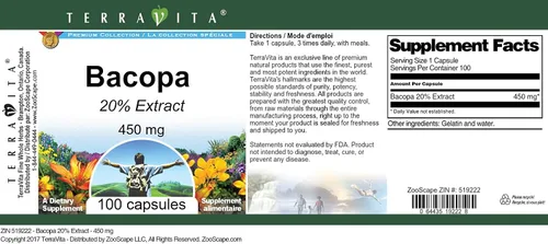 Vista 3 de Bacopa 20% - 450 mg (100 Cápsulas, ZIN: 519222)