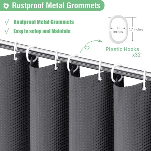 Vista 716 de Cortina de ducha de tela Dynamene verde oscuro - Cortinas de baño de tela de nido de abeja texturizadas resistentes, juego de cortinas de baño
